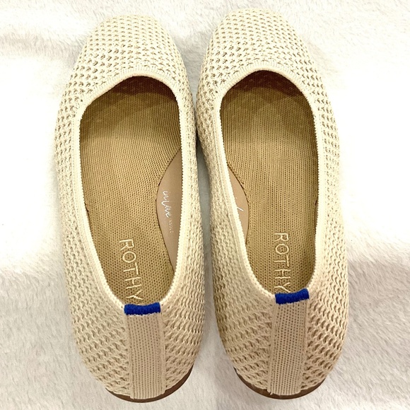 Off White Rothy’s The Max Square Toe Mesh Slip On Ballet Flat Size W8.5 Like New - Picture 12 of 15